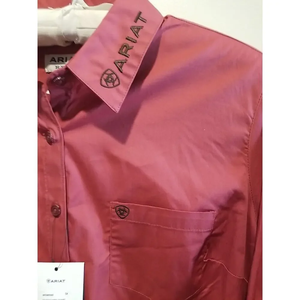 NWT Ariat Real Kirby Stretch Long Sleeve‎ Shirt Earth Red Brick Red Women's 1X - Picture 5 of 11